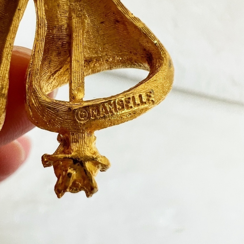 Vintage Mamselle Women Gold Christmas Bells with Pearl Pin Holiday Brooch - Picture 7 of 9